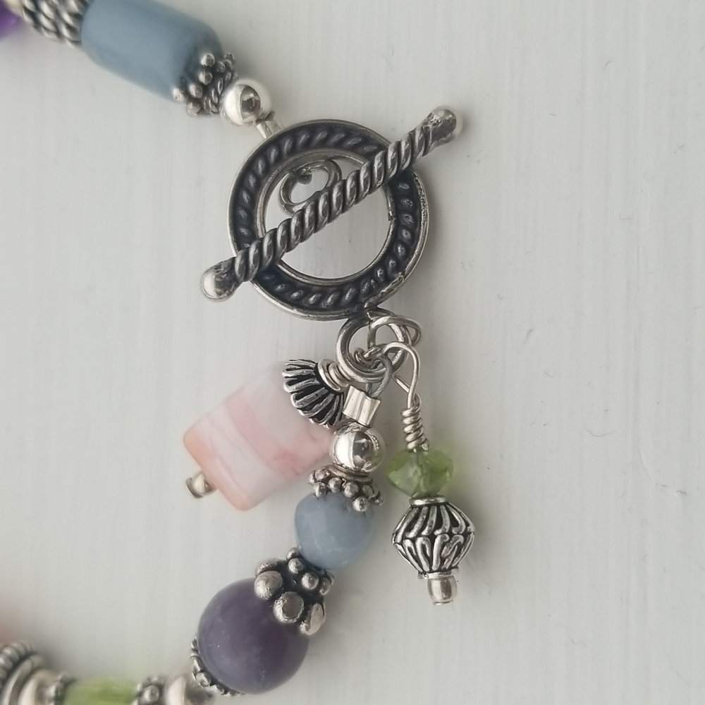 Genuine Stone Bracelet purple, pink, sterling - Picture 2 of 5